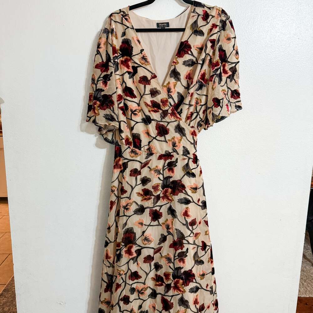 Marée Pour Toi FLORAL BURNOUT DRESS ,Wrap size 20 2X -3X velvet embroidered